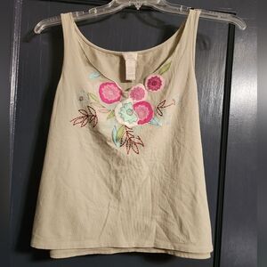 NWT J. Jill Retro Embroidered Floral Appliqué Stretch Tank Mineral/Multi XL